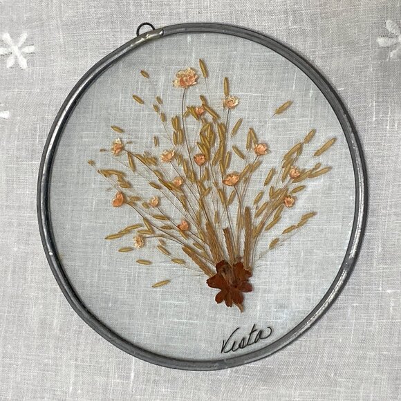 Vtg 70s Pressed Flower Suncatcher for Windows Walls or Altar Vesta - Picture 4 of 6